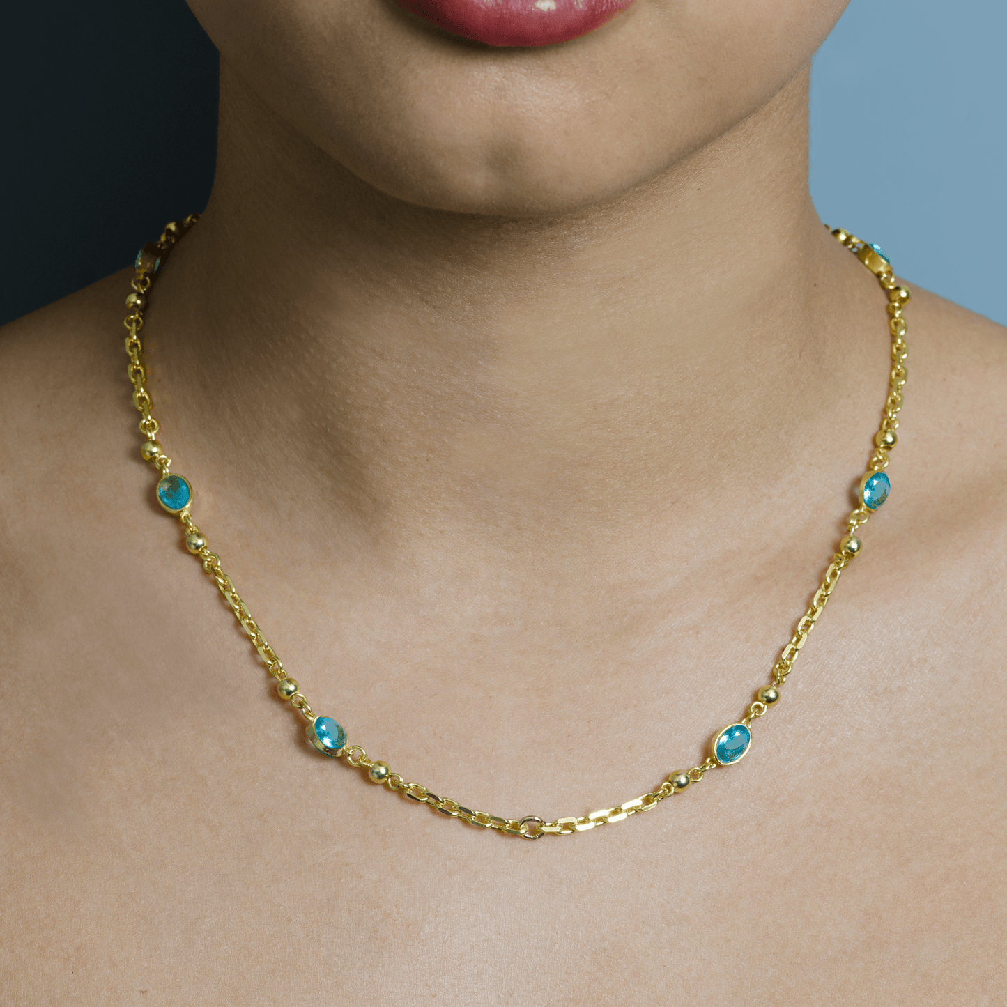 Turquoise Gemstone Gold Necklace Chain