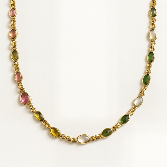 Gold Multicolour Tourmaline Gemstone Necklace