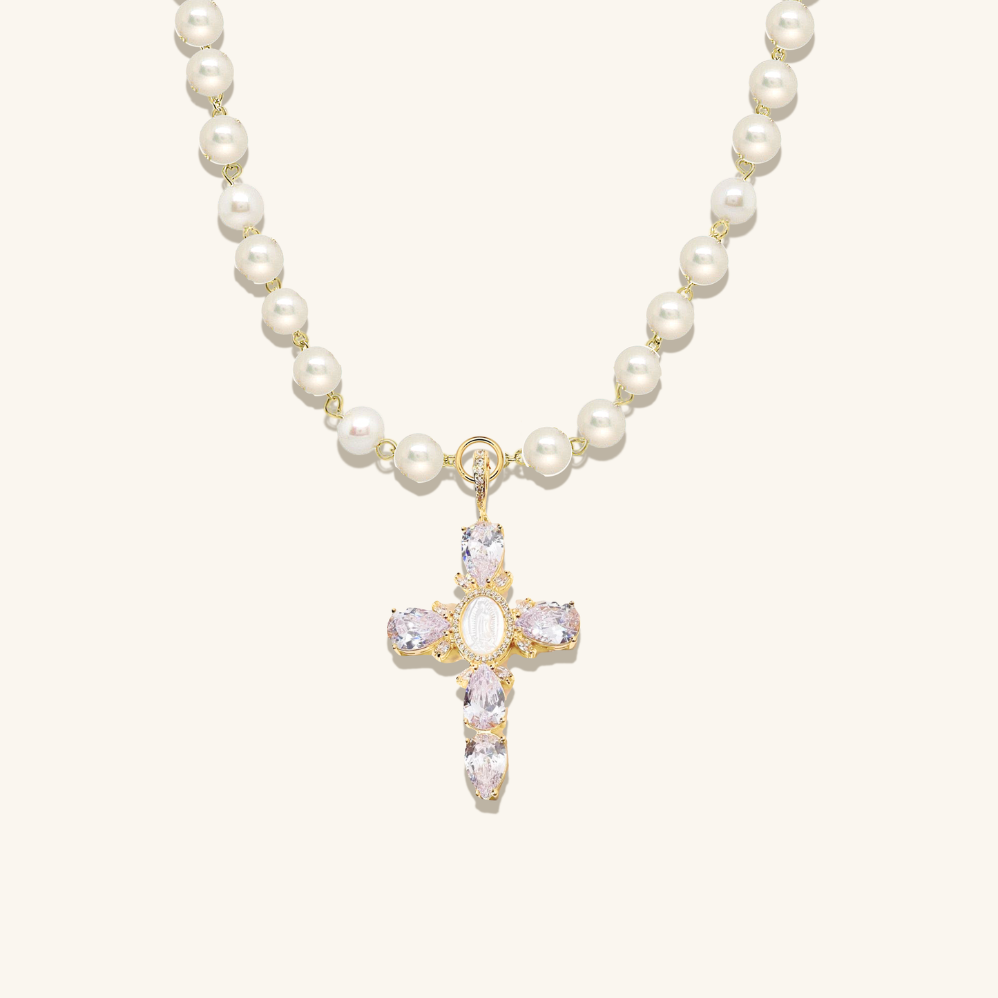 Halo Pearl Chunky Cross necklace