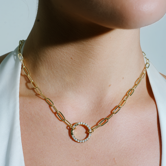 Gold Paperclip Chain Charm Necklace