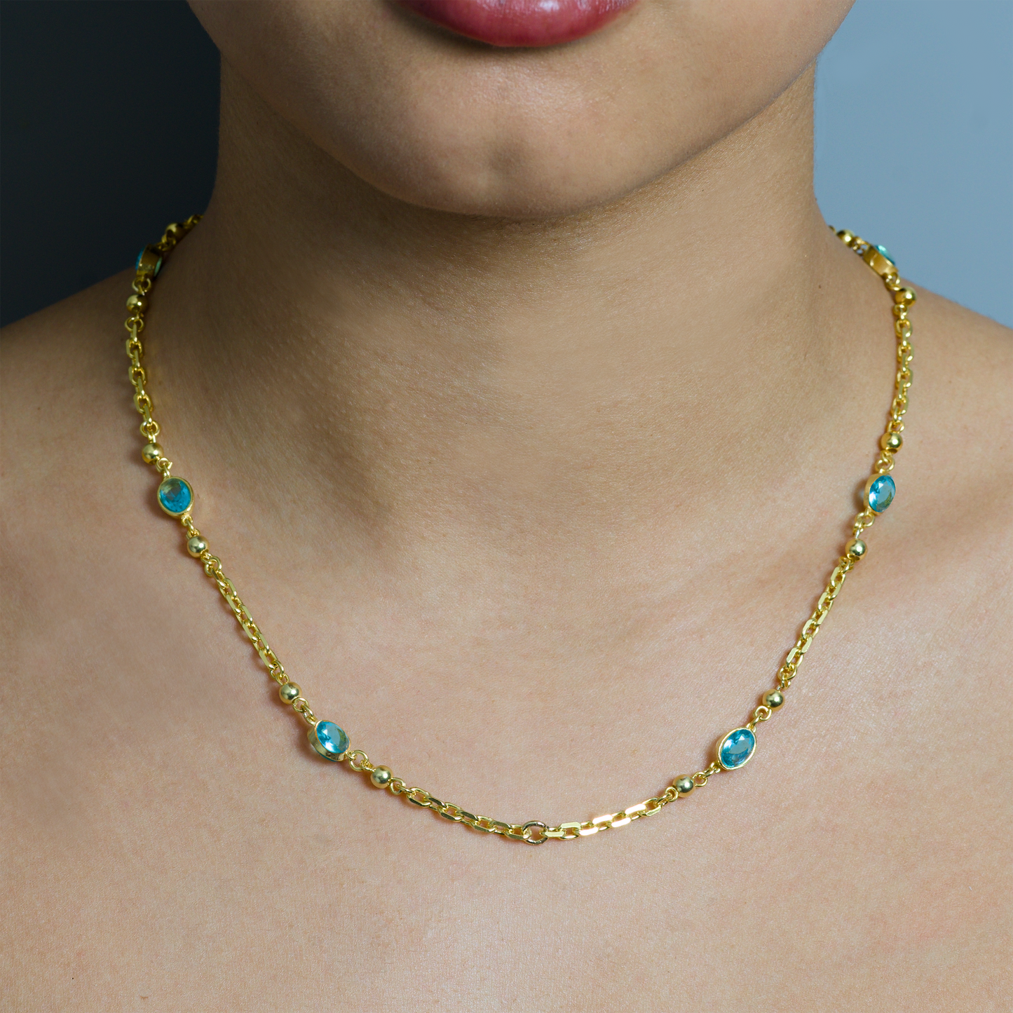 Aqua Gemstone Chain,  Axel chunky gold chain  and Jade Pearl Lariat Necklace Layering set