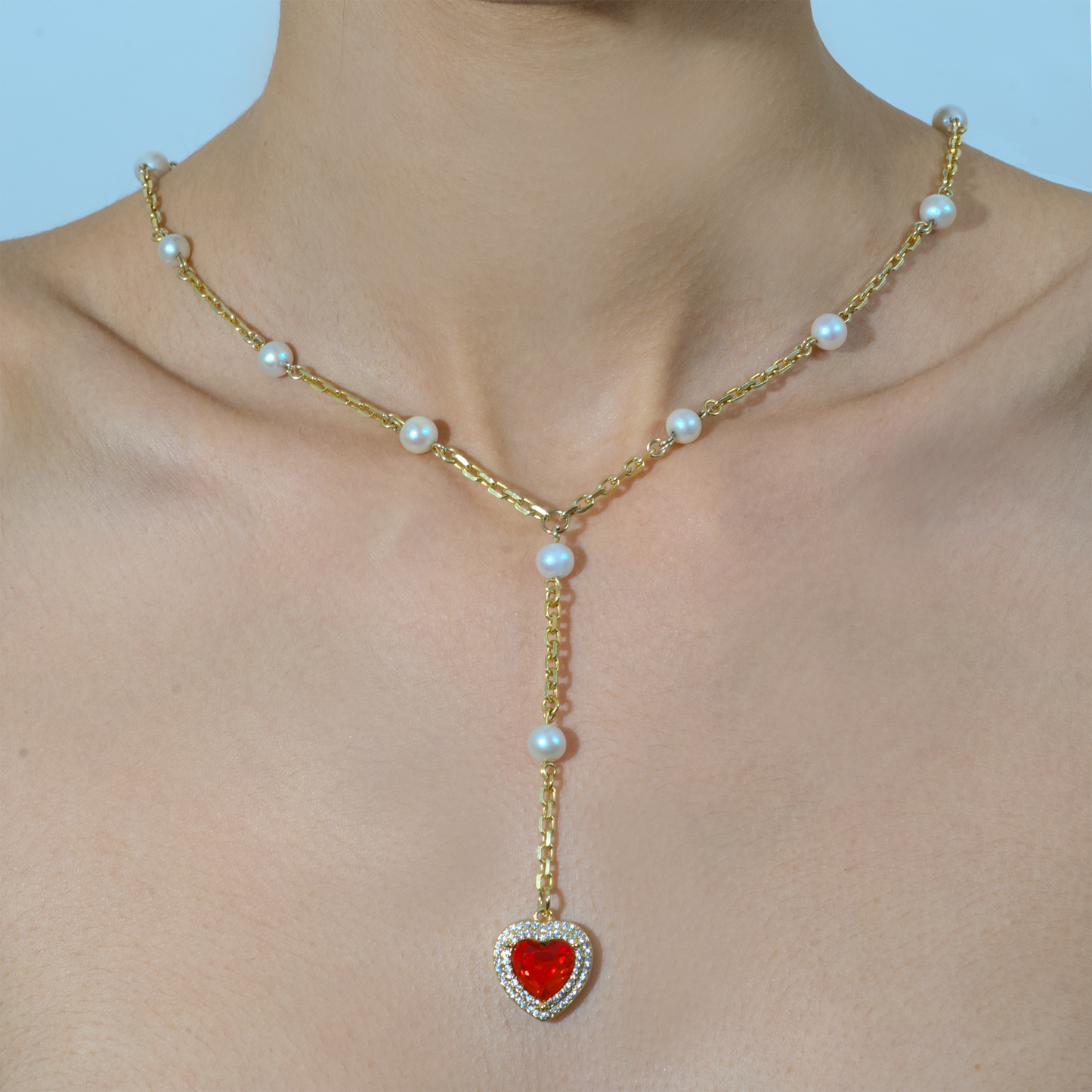 Aqua Gemstone Chain,  Axel chunky gold chain  and Jade Pearl Lariat Necklace Layering set