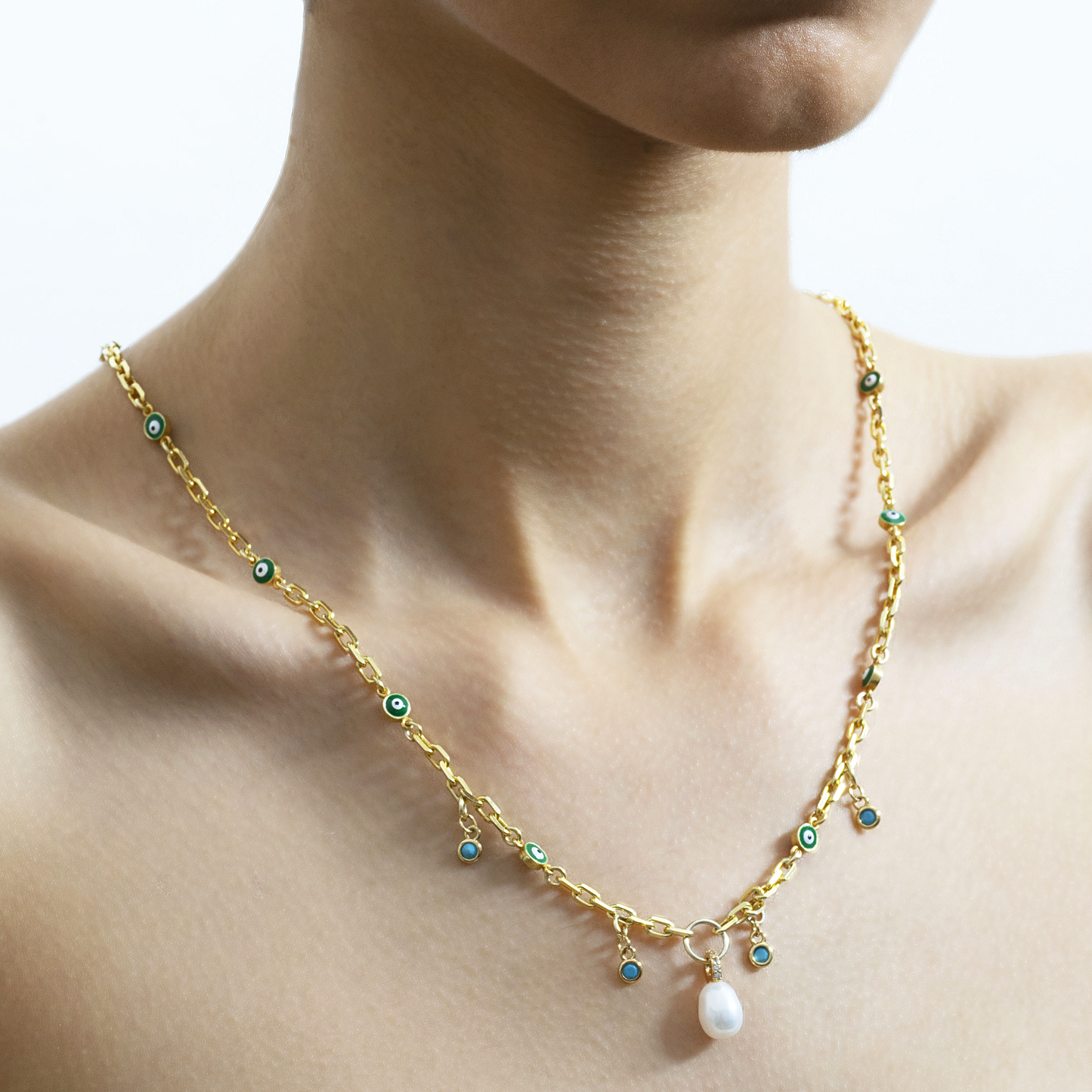 Axel chunky gold chain and Cara necklace layering set