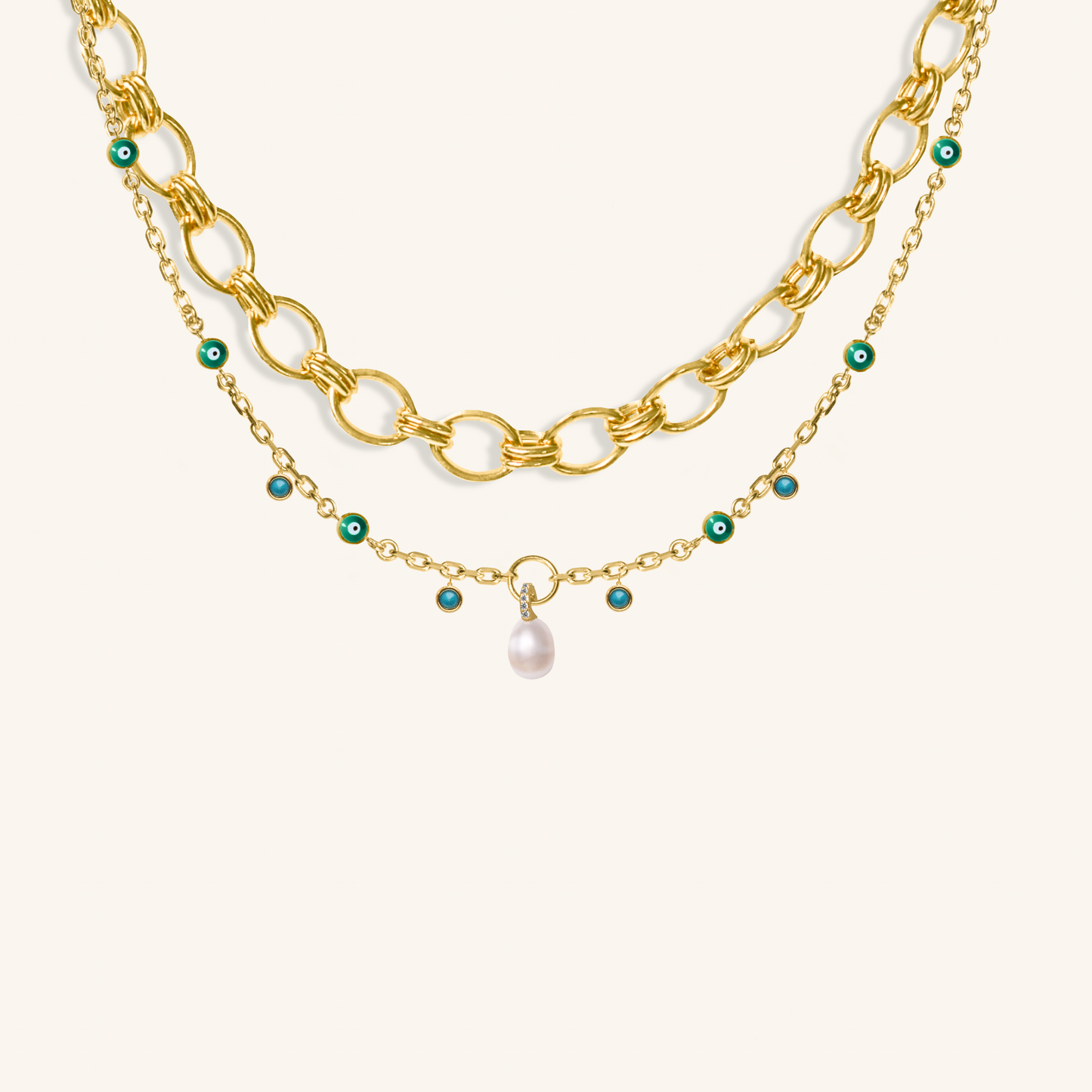 Axel chunky gold chain and Cara necklace layering set