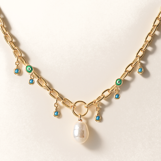 Evil Eye Gold Pearl Necklace