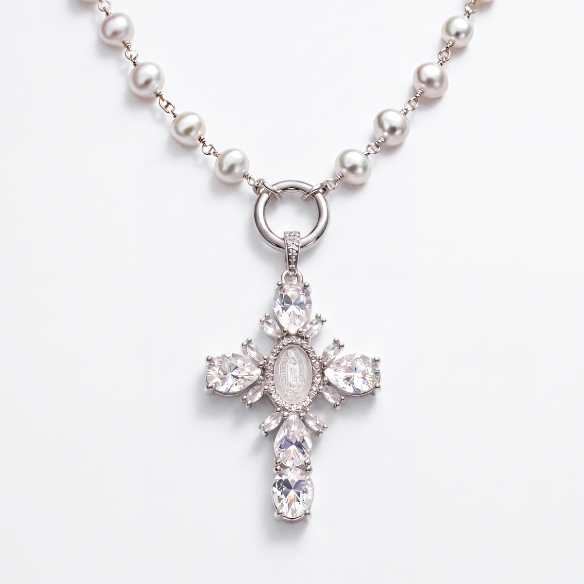 Silver pearl cross layering set