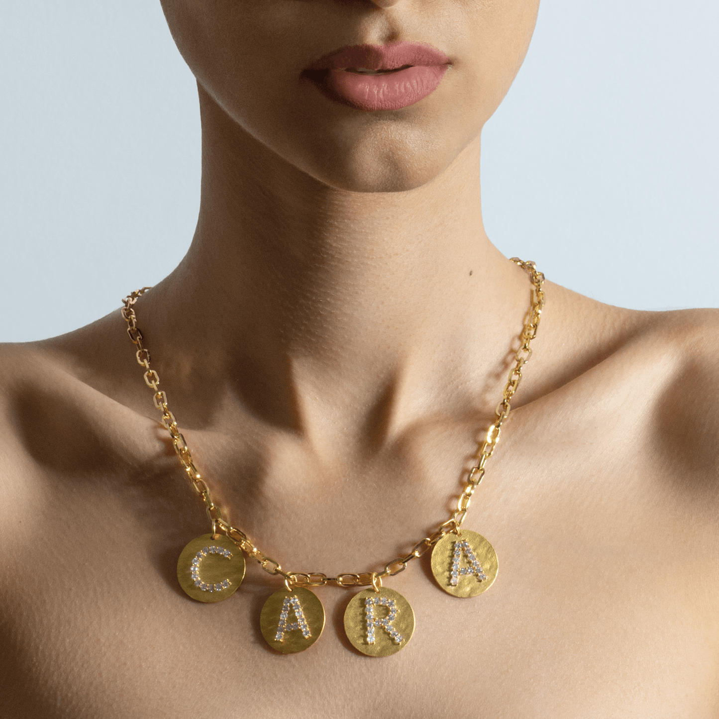 Gold Diamond Initial Medallion Coin Pendant