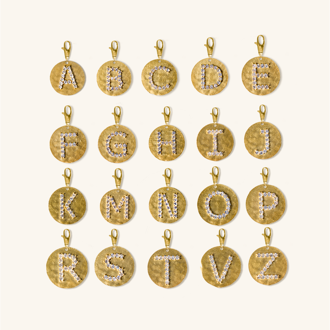 Gold Diamond Initial Medallion Coin Pendant