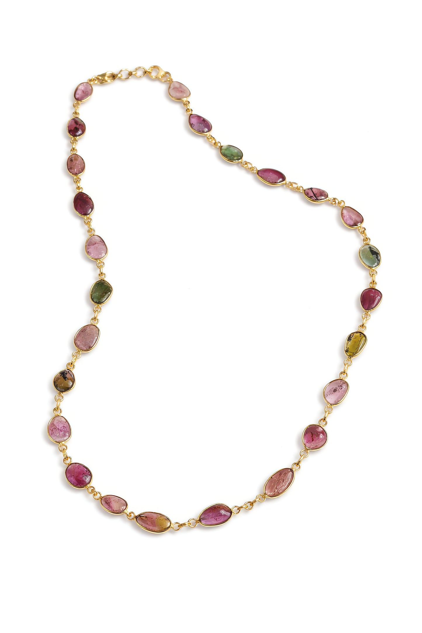 Necklace with multicolored gemstones on a white background