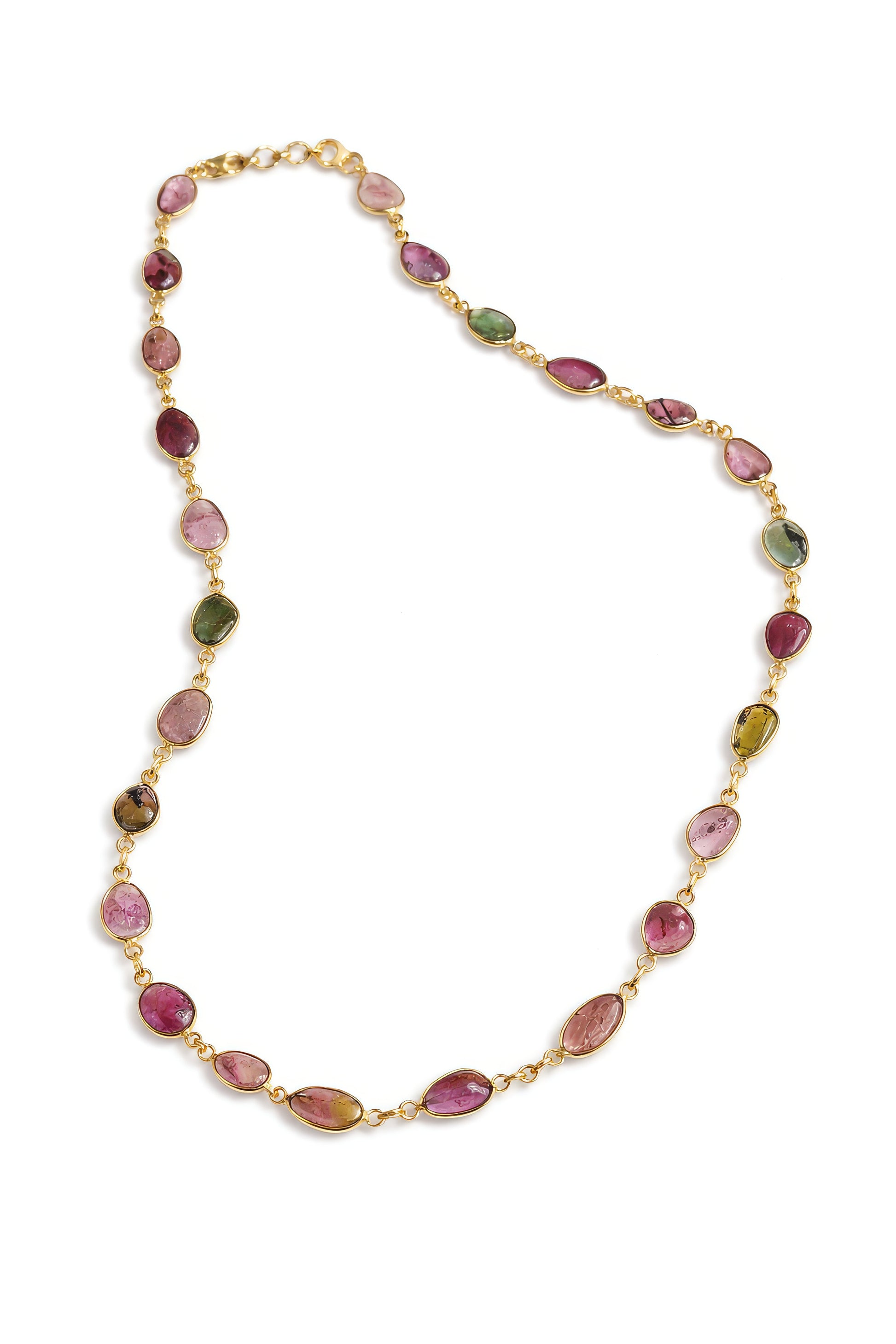 Necklace with multicolored gemstones on a white background