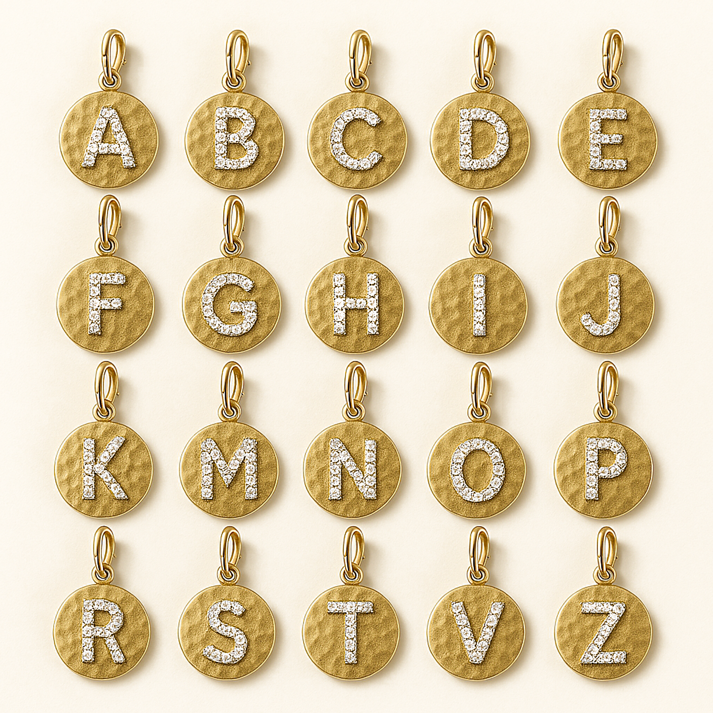 Gold Diamond Initial Medallion Coin Pendant